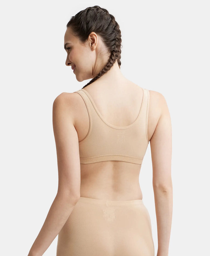Wirefree Padded Super Combed Cotton Elastane Full Coverage Slip-On Uniform Bra with Concealed Underband - Skin-3