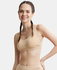Wirefree Padded Super Combed Cotton Elastane Full Coverage Slip-On Uniform Bra with Concealed Underband - Skin-5