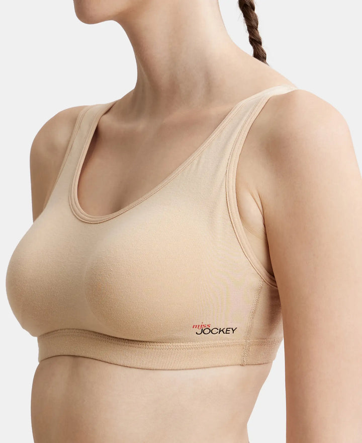 Wirefree Padded Super Combed Cotton Elastane Full Coverage Slip-On Uniform Bra with Concealed Underband - Skin-6
