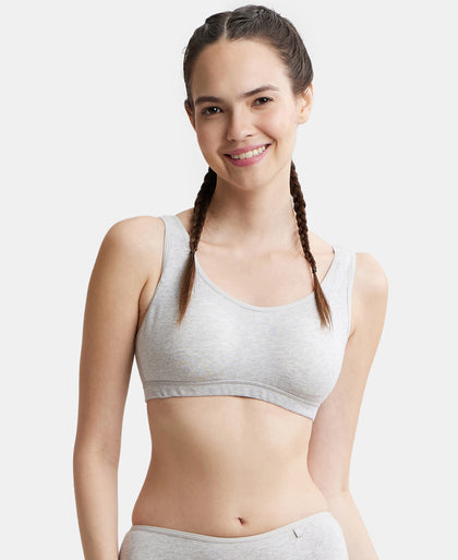 Wirefree Padded Super Combed Cotton Elastane Full Coverage Slip-On Uniform Bra with Concealed Underband - Steel Grey Melange-5
