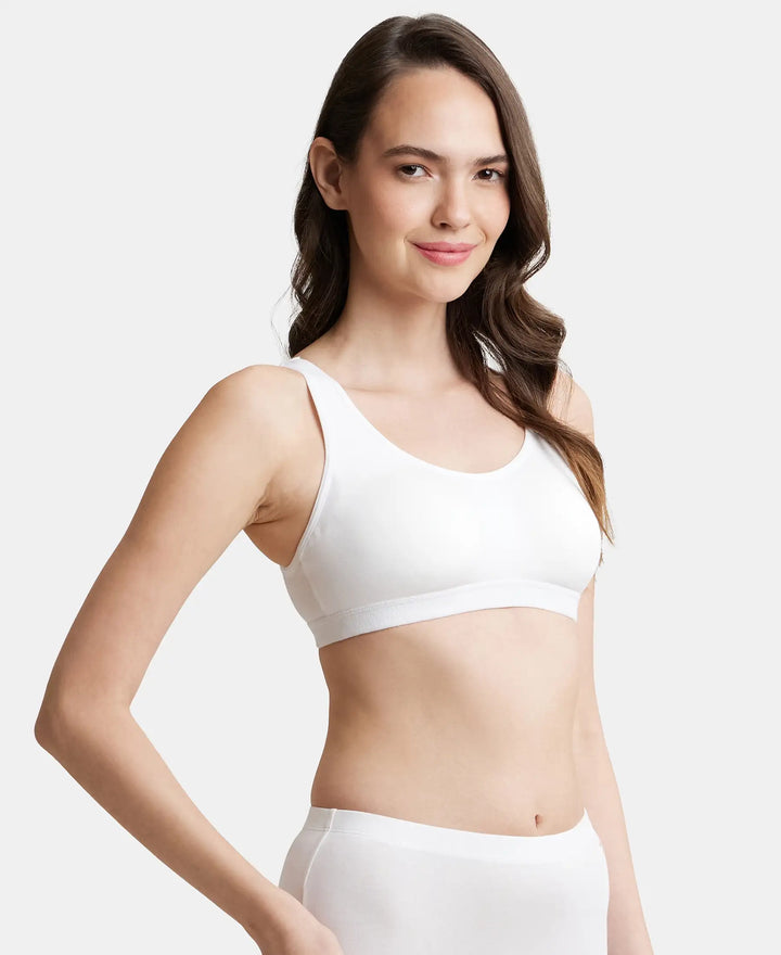 Wirefree Padded Super Combed Cotton Elastane Full Coverage Slip-On Uniform Bra with Concealed Underband - White-2