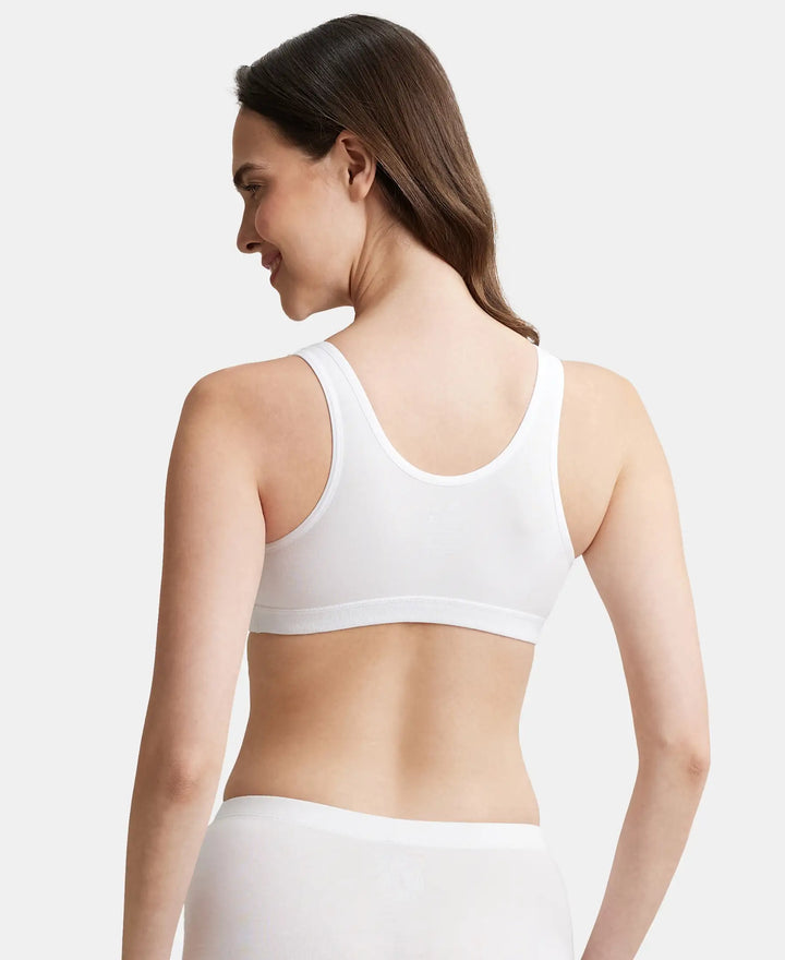 Wirefree Padded Super Combed Cotton Elastane Full Coverage Slip-On Uniform Bra with Concealed Underband - White-3