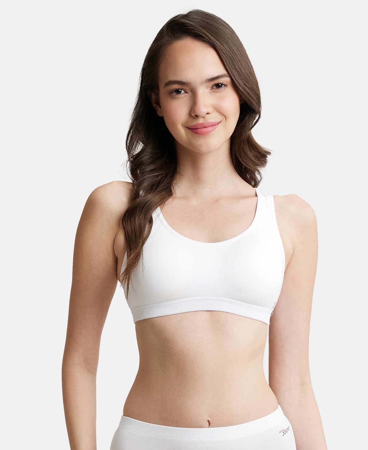 Wirefree Padded Super Combed Cotton Elastane Full Coverage Slip-On Uniform Bra with Concealed Underband - White-5