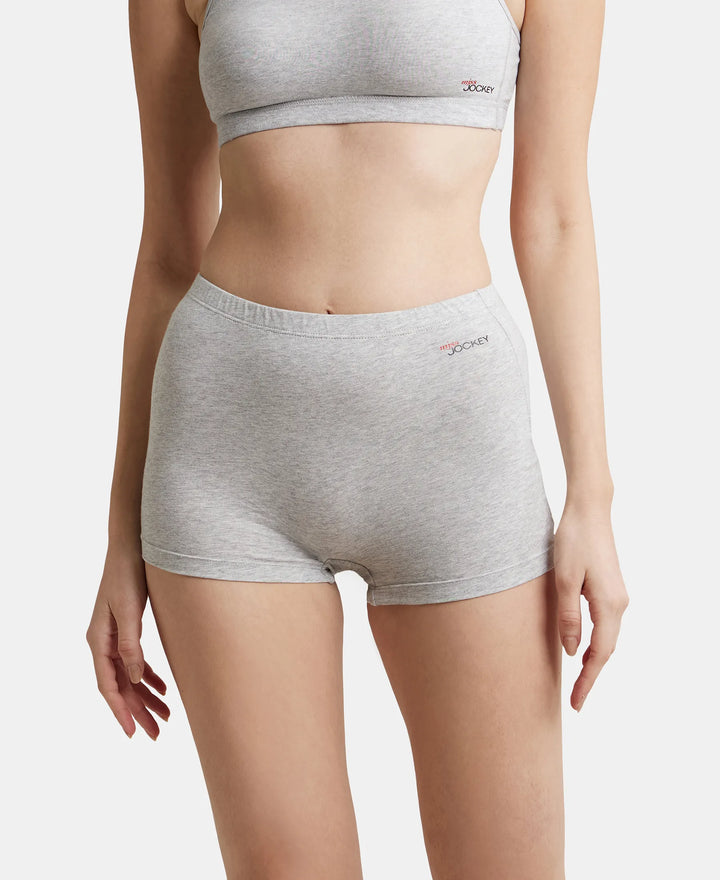 High Coverage Super Combed Cotton Elastane Stretch Solid Mid Waist Shorties with Ultrasoft Waistband - Steel Grey Melange-1