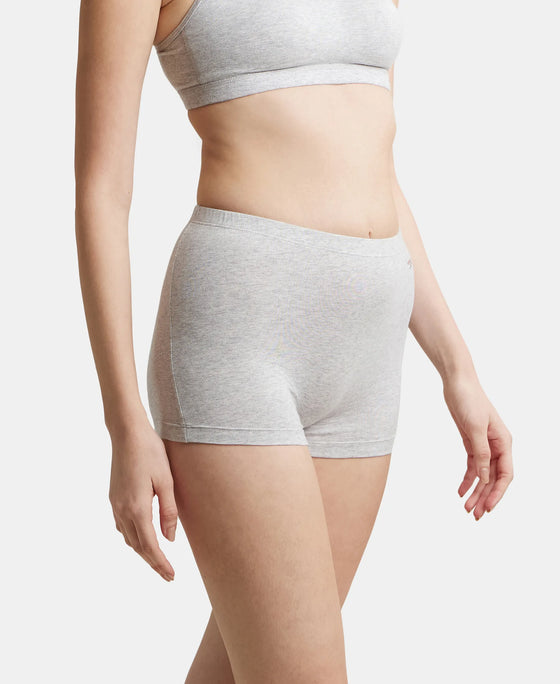 High Coverage Super Combed Cotton Elastane Stretch Solid Mid Waist Shorties with Ultrasoft Waistband - Steel Grey Melange-2