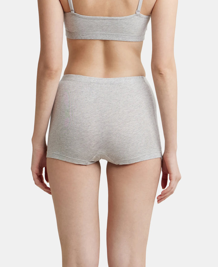 High Coverage Super Combed Cotton Elastane Stretch Solid Mid Waist Shorties with Ultrasoft Waistband - Steel Grey Melange-3