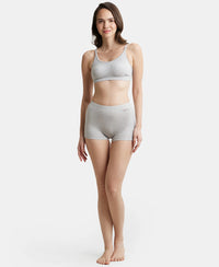 High Coverage Super Combed Cotton Elastane Stretch Solid Mid Waist Shorties with Ultrasoft Waistband - Steel Grey Melange-4