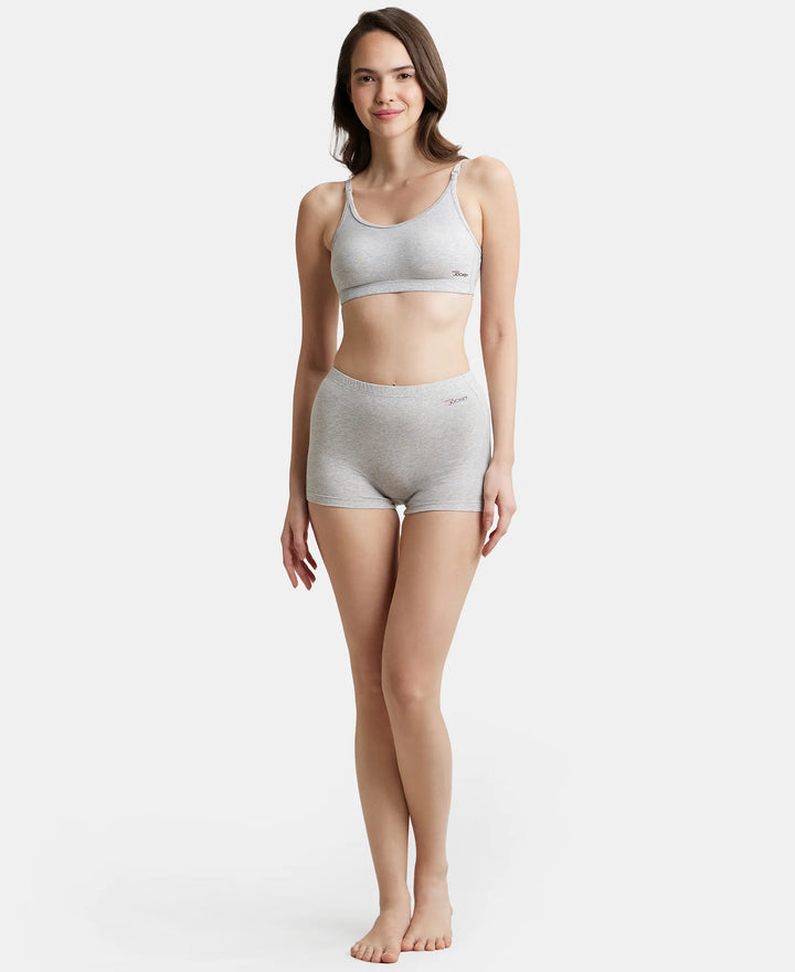 High Coverage Super Combed Cotton Elastane Stretch Solid Mid Waist Shorties with Ultrasoft Waistband - Steel Grey Melange-4