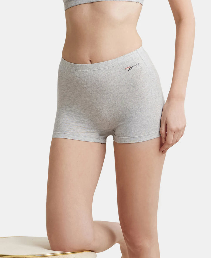 High Coverage Super Combed Cotton Elastane Stretch Solid Mid Waist Shorties with Ultrasoft Waistband - Steel Grey Melange-5