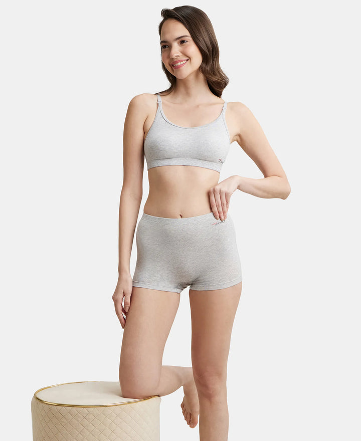 High Coverage Super Combed Cotton Elastane Stretch Solid Mid Waist Shorties with Ultrasoft Waistband - Steel Grey Melange-6
