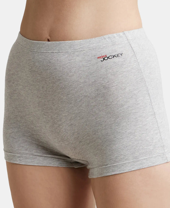 High Coverage Super Combed Cotton Elastane Stretch Solid Mid Waist Shorties with Ultrasoft Waistband - Steel Grey Melange-7