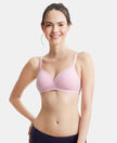 Wirefree Padded Super Combed Cotton Elastane Full Coverage Slip-On Beginners Bra - Pink Lady Melange-1