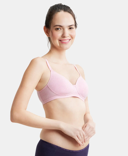 Wirefree Padded Super Combed Cotton Elastane Full Coverage Slip-On Beginners Bra - Pink Lady Melange-2