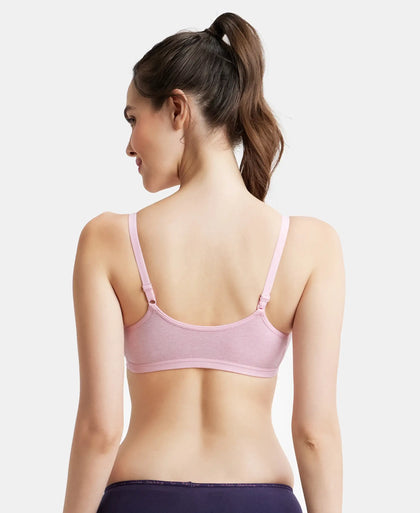 Wirefree Padded Super Combed Cotton Elastane Full Coverage Slip-On Beginners Bra - Pink Lady Melange-3