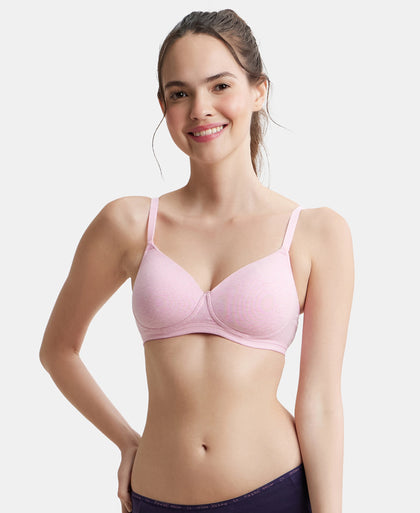 Wirefree Padded Super Combed Cotton Elastane Full Coverage Slip-On Beginners Bra - Pink Lady Melange-5