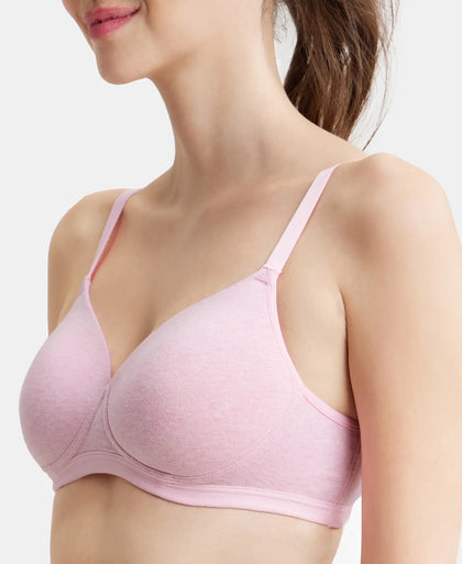Wirefree Padded Super Combed Cotton Elastane Full Coverage Slip-On Beginners Bra - Pink Lady Melange-6