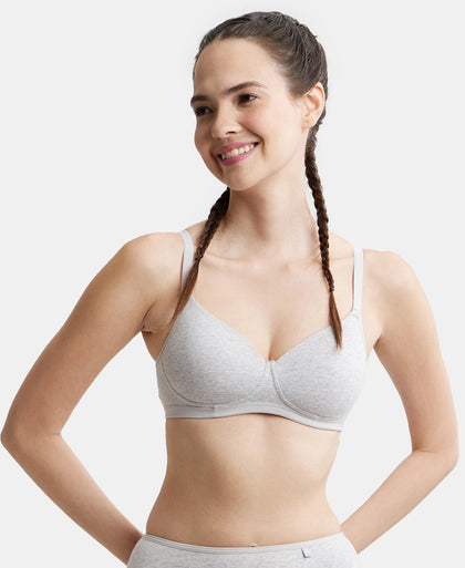 Wirefree Padded Super Combed Cotton Elastane Full Coverage Slip-On Beginners Bra - Steel Grey Melange-5