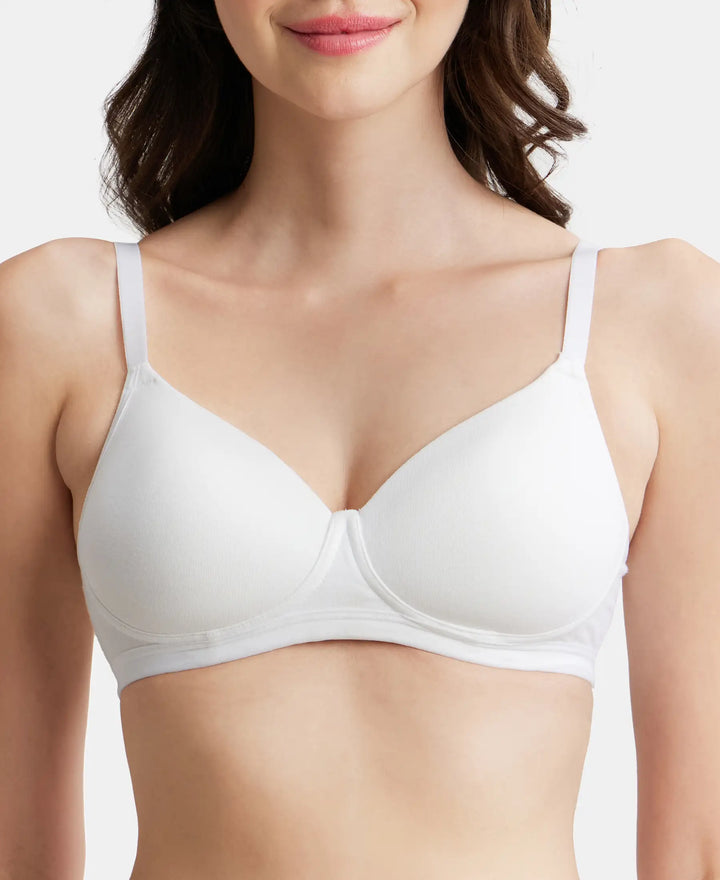 Wirefree Padded Super Combed Cotton Elastane Full Coverage Slip-On Beginners Bra - White-7