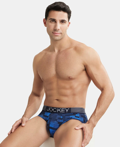 Microfiber Mesh Elastane Printed Performance Brief with StayDry Technology - Move Blue-5