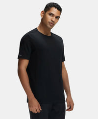 Super Combed Cotton Blend Solid Round Neck Half Sleeve T-Shirt with Breathable Mesh - Black-2