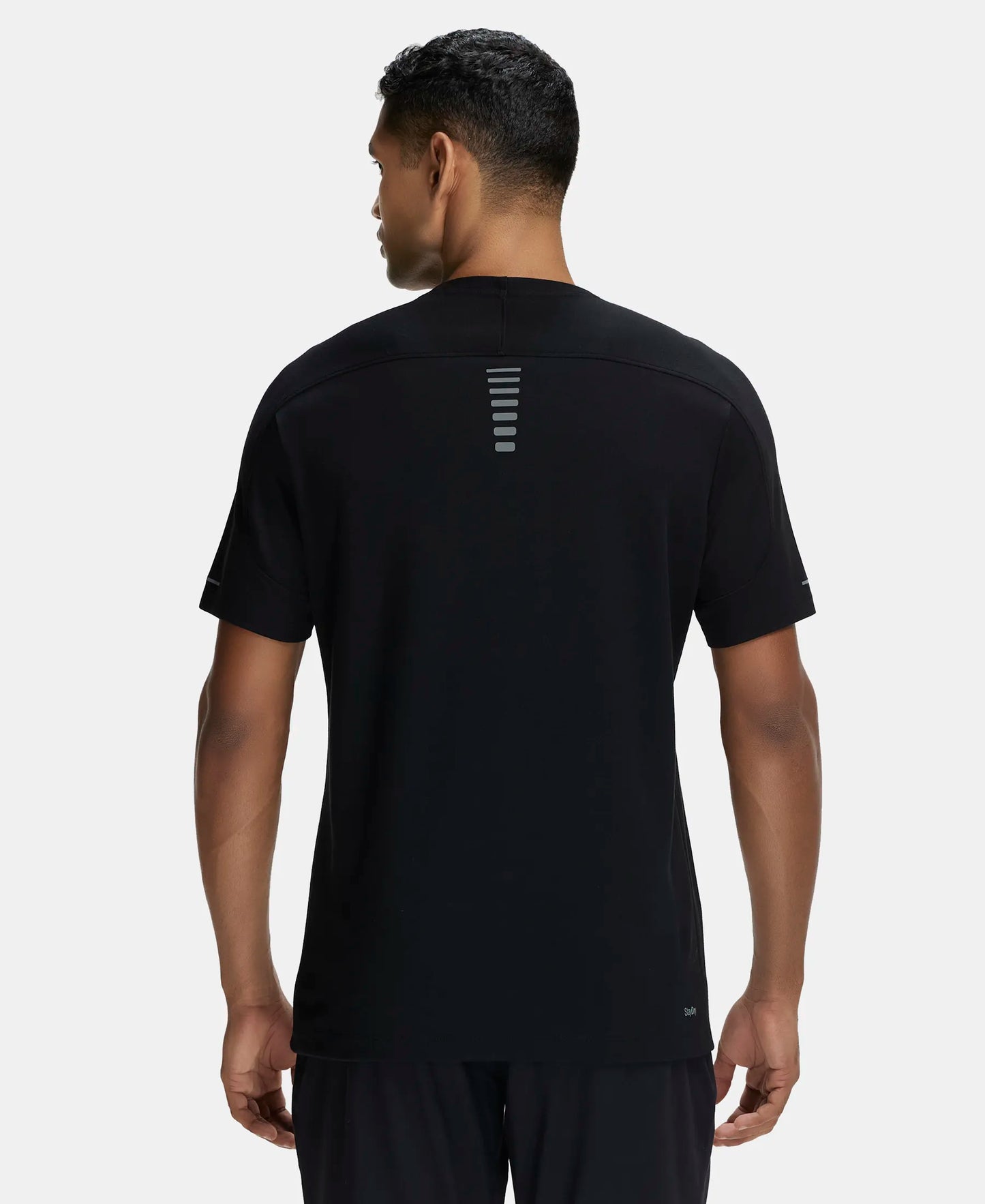 Super Combed Cotton Blend Solid Round Neck Half Sleeve T-Shirt with Breathable Mesh - Black-3