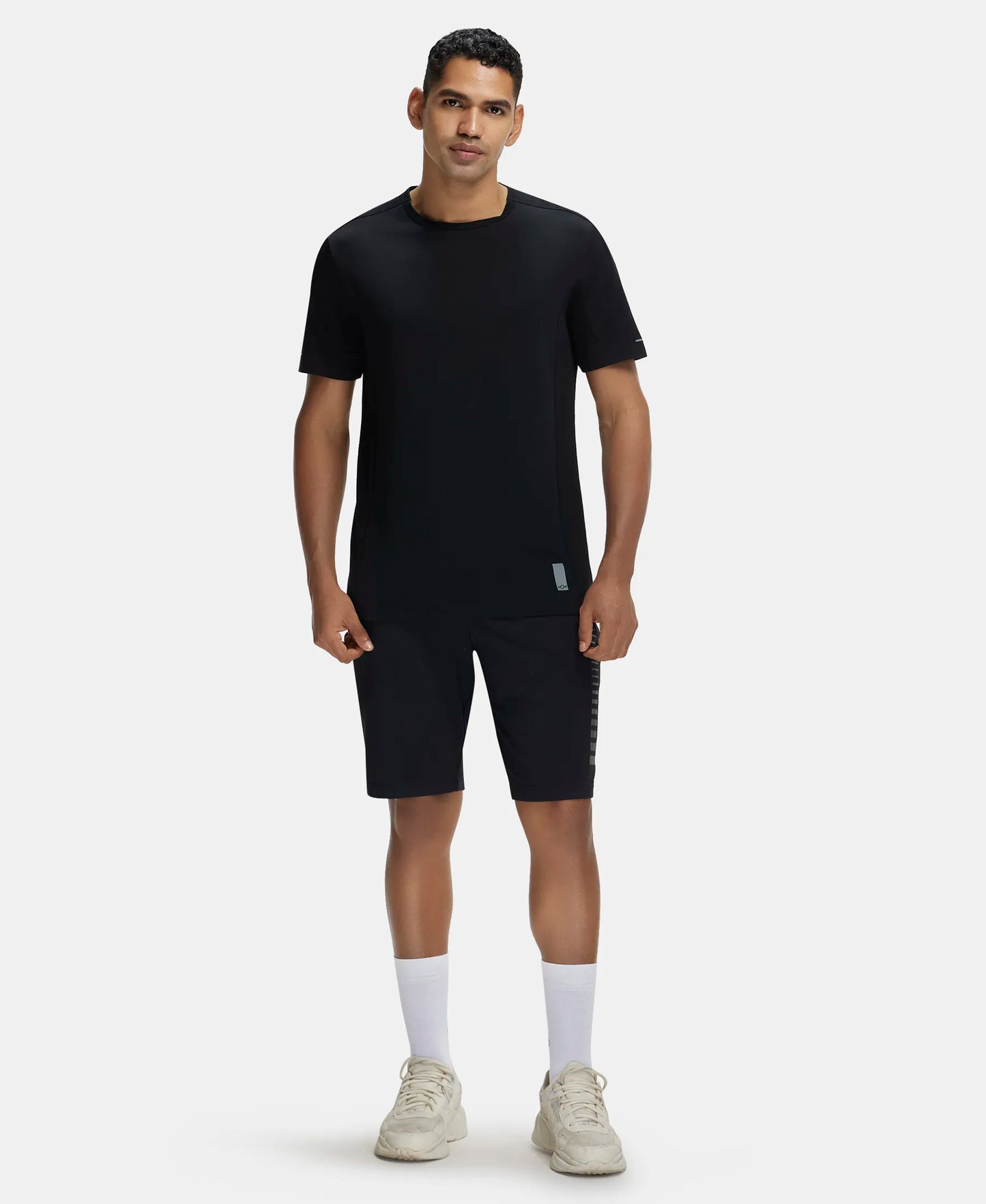 Super Combed Cotton Blend Solid Round Neck Half Sleeve T-Shirt with Breathable Mesh - Black-4