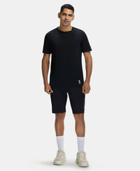 Super Combed Cotton Blend Solid Round Neck Half Sleeve T-Shirt with Breathable Mesh - Black-4