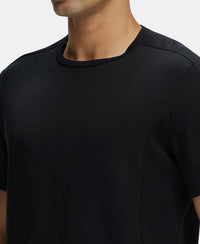 Super Combed Cotton Blend Solid Round Neck Half Sleeve T-Shirt with Breathable Mesh - Black-7