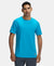 Super Combed Cotton Blend Solid Round Neck Half Sleeve T-Shirt with Breathable Mesh - Caribbean Sea-1