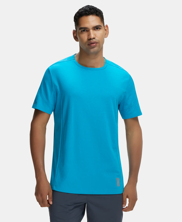 Super Combed Cotton Blend Solid Round Neck Half Sleeve T-Shirt with Breathable Mesh - Caribbean Sea-1