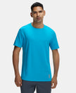 Super Combed Cotton Blend Solid Round Neck Half Sleeve T-Shirt with Breathable Mesh - Caribbean Sea-1