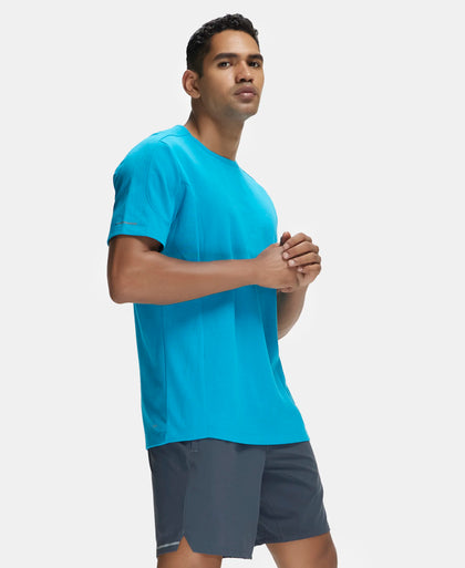 Super Combed Cotton Blend Solid Round Neck Half Sleeve T-Shirt with Breathable Mesh - Caribbean Sea-5