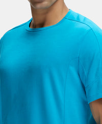 Super Combed Cotton Blend Solid Round Neck Half Sleeve T-Shirt with Breathable Mesh - Caribbean Sea-7