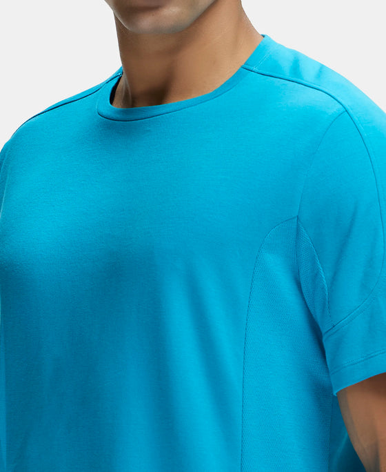 Super Combed Cotton Blend Solid Round Neck Half Sleeve T-Shirt with Breathable Mesh - Caribbean Sea-7