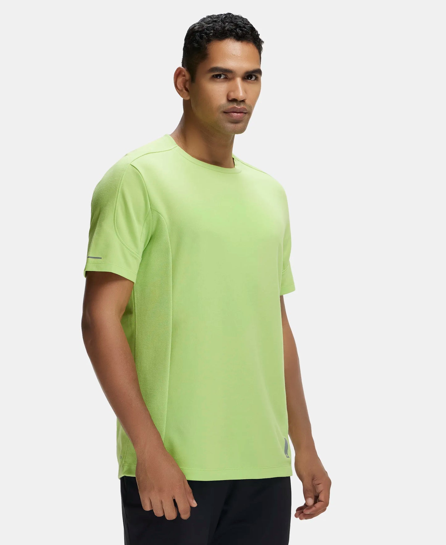 Super Combed Cotton Blend Solid Round Neck Half Sleeve T-Shirt with Breathable Mesh - Green Glow-2