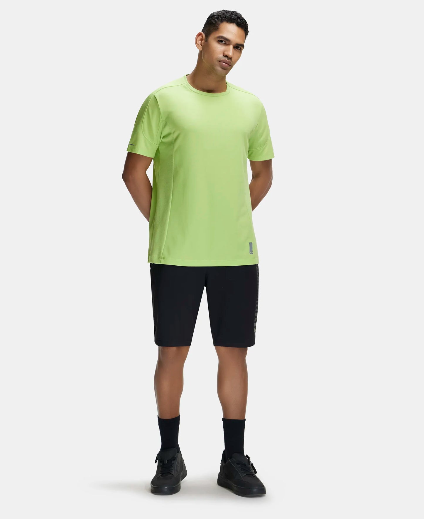 Super Combed Cotton Blend Solid Round Neck Half Sleeve T-Shirt with Breathable Mesh - Green Glow-4