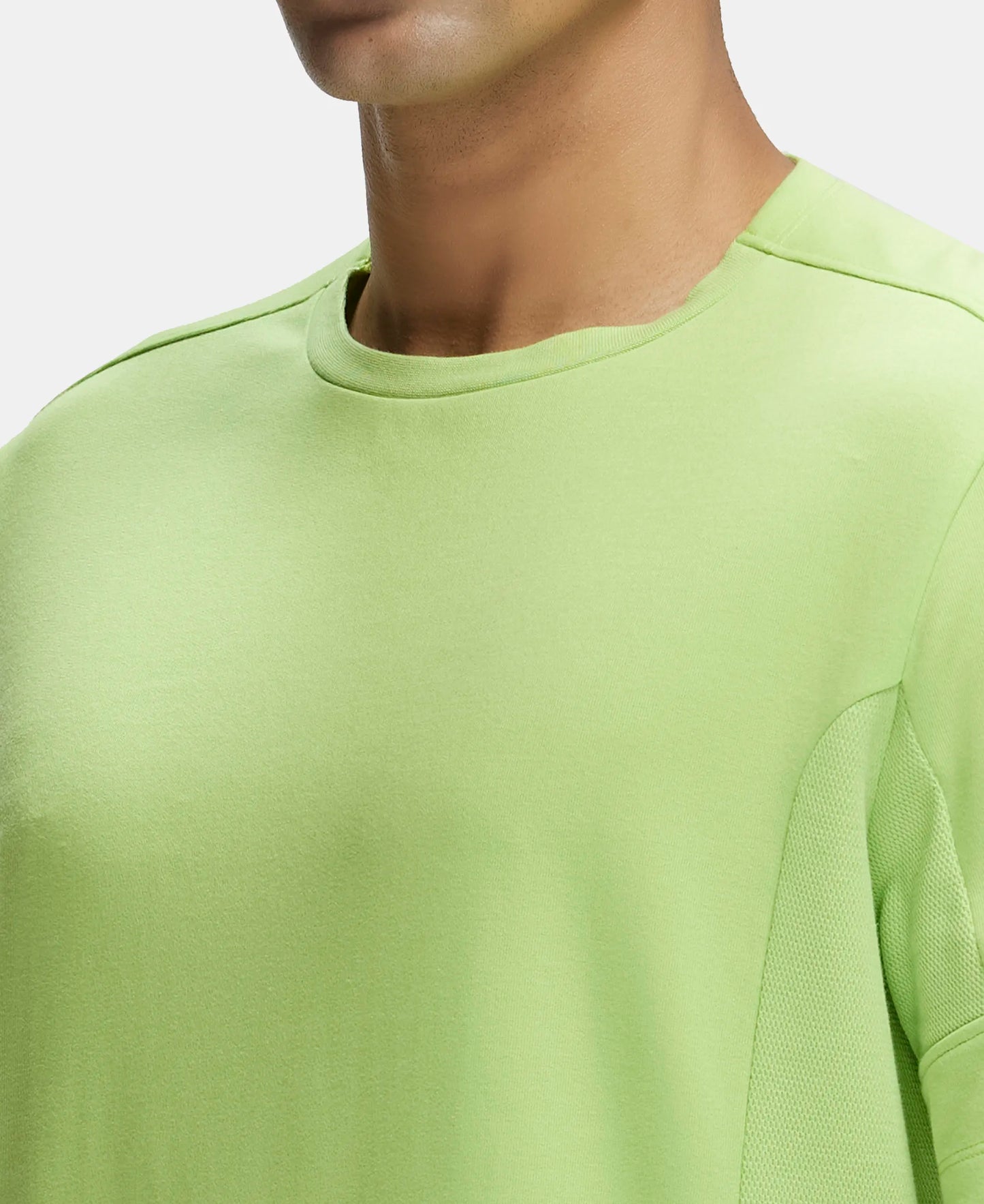 Super Combed Cotton Blend Solid Round Neck Half Sleeve T-Shirt with Breathable Mesh - Green Glow-7