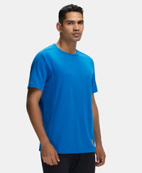 Super Combed Cotton Blend Solid Round Neck Half Sleeve T-Shirt with Breathable Mesh - Move Blue-2
