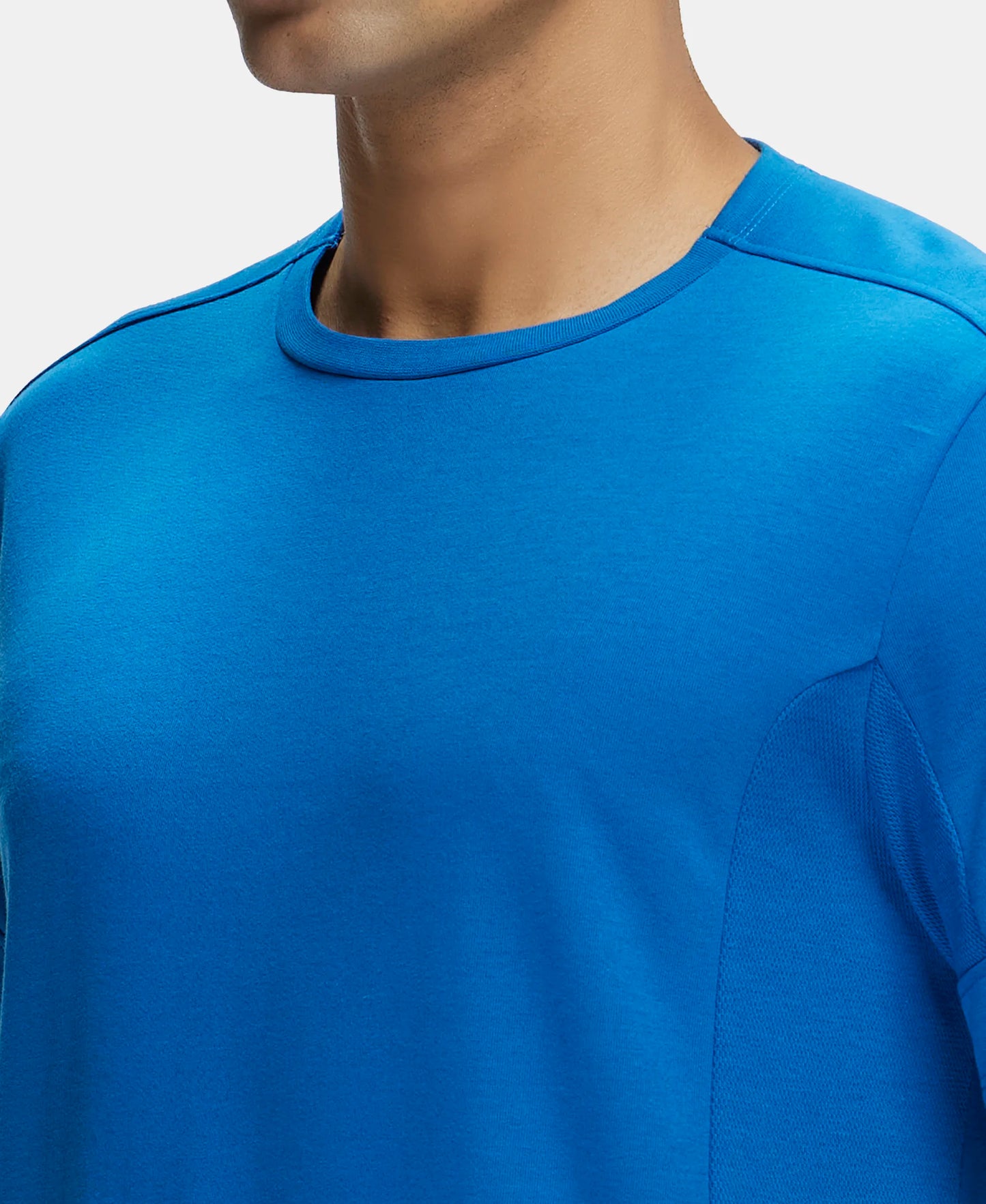Super Combed Cotton Blend Solid Round Neck Half Sleeve T-Shirt with Breathable Mesh - Move Blue-7