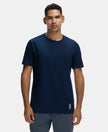 Super Combed Cotton Blend Solid Round Neck Half Sleeve T-Shirt with Breathable Mesh - Navy-1