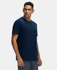 Super Combed Cotton Blend Solid Round Neck Half Sleeve T-Shirt with Breathable Mesh - Navy-2