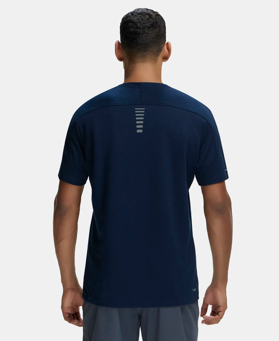 Super Combed Cotton Blend Solid Round Neck Half Sleeve T-Shirt with Breathable Mesh - Navy-3