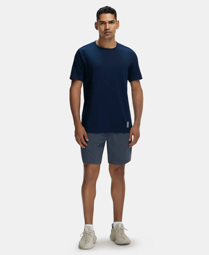 Super Combed Cotton Blend Solid Round Neck Half Sleeve T-Shirt with Breathable Mesh - Navy-4