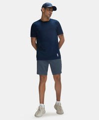 Super Combed Cotton Blend Solid Round Neck Half Sleeve T-Shirt with Breathable Mesh - Navy-6