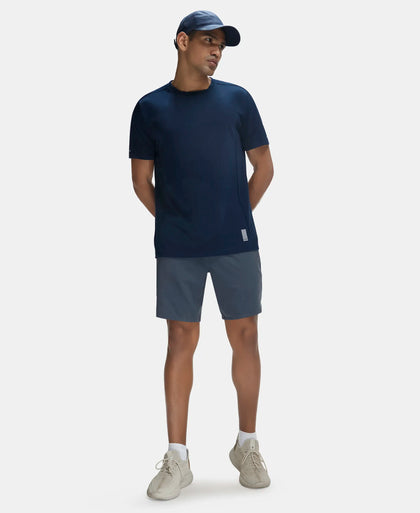 Super Combed Cotton Blend Solid Round Neck Half Sleeve T-Shirt with Breathable Mesh - Navy-6
