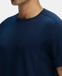 Super Combed Cotton Blend Solid Round Neck Half Sleeve T-Shirt with Breathable Mesh - Navy-7
