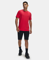 Super Combed Cotton Blend Solid Round Neck Half Sleeve T-Shirt with Breathable Mesh - Team Red-4