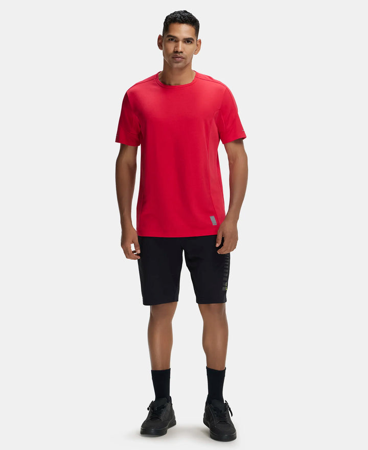 Super Combed Cotton Blend Solid Round Neck Half Sleeve T-Shirt with Breathable Mesh - Team Red-6