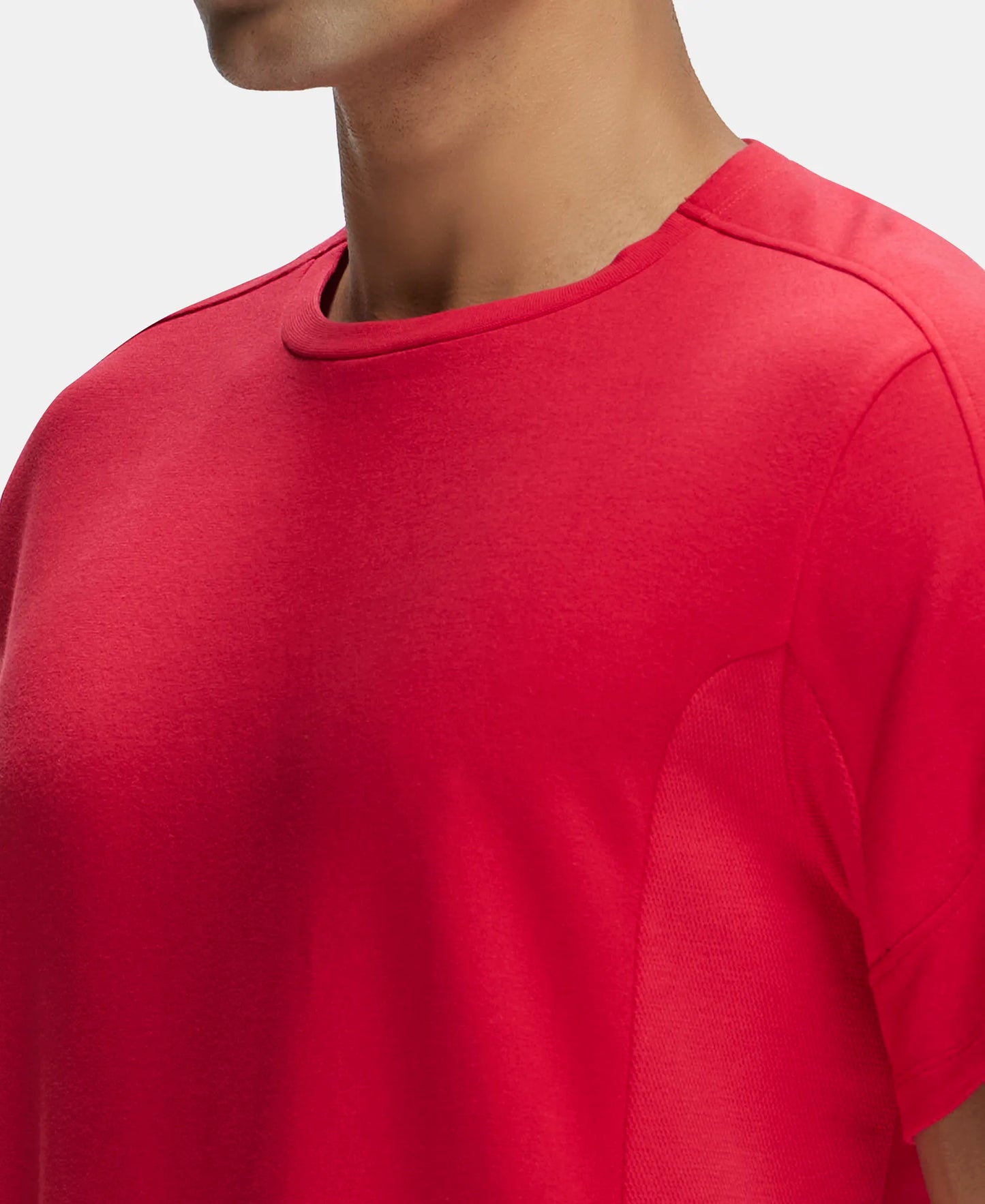 Super Combed Cotton Blend Solid Round Neck Half Sleeve T-Shirt with Breathable Mesh - Team Red-7
