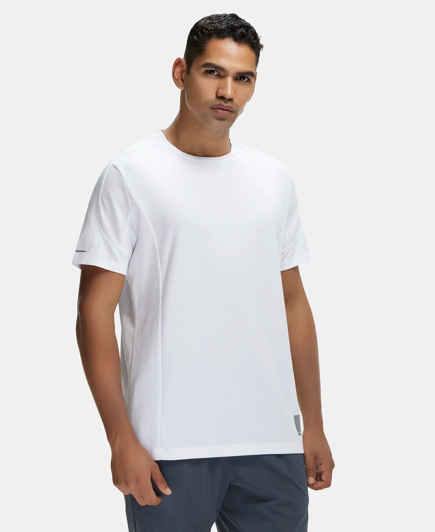 Super Combed Cotton Blend Solid Round Neck Half Sleeve T-Shirt with Breathable Mesh - White-2
